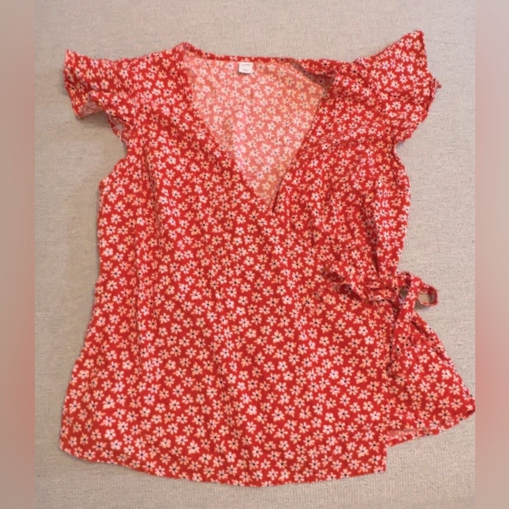 Old Navy Red white and blue front cross blouse